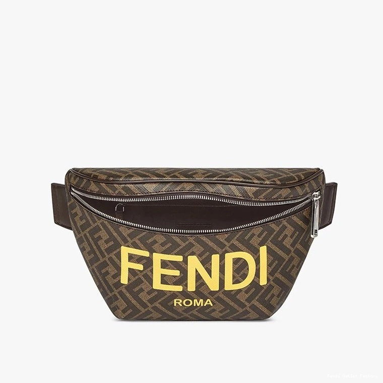 Cheap HOT In ROMA Bag Fabric FF Belt Logo Brown Fendi Motif 0816